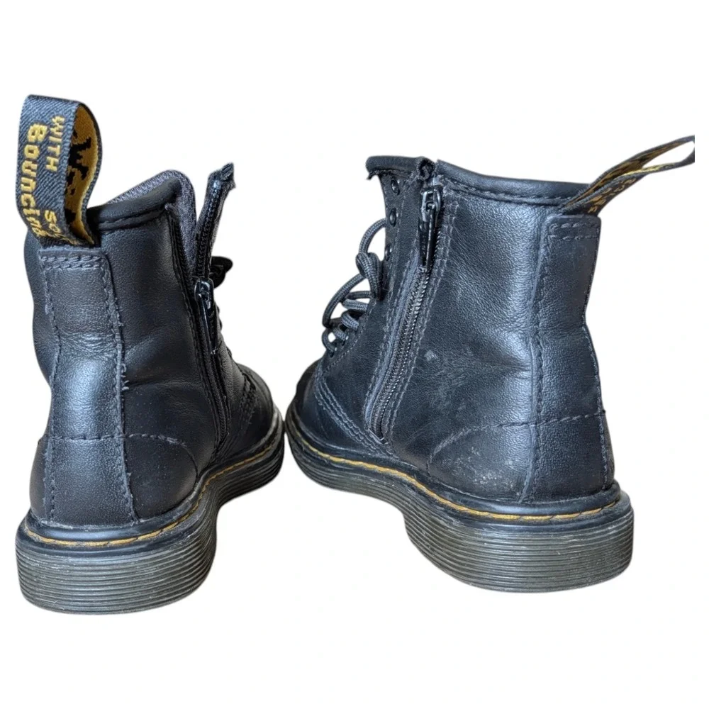 Dr Martens 1460‎ T Black Leather Ankle Boots Kids US 9 UK 8 Zip Up Lace Up